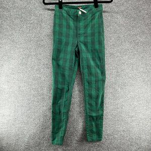 Free People Pants Womens 24 Green Plaid Skinny Pull On Comfort Stretch Crop